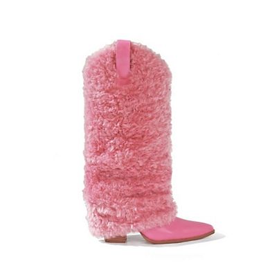 Coleen-4 Faux Fur Western Pointed Toe Knee High Boots