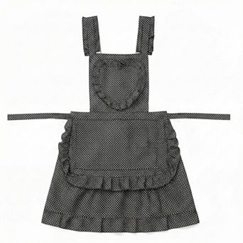 Polka Dot Kitchen Apron with Heart Bib Ruffle Trim Adjustable Waist Ties and Front Pocket Design