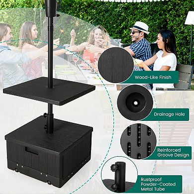 175 lb Fillable Patio Umbrella Base with Built In Table Tray Black