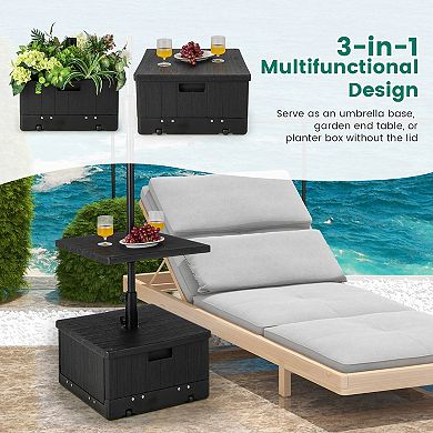 175 lb Fillable Patio Umbrella Base with Built In Table Tray Black