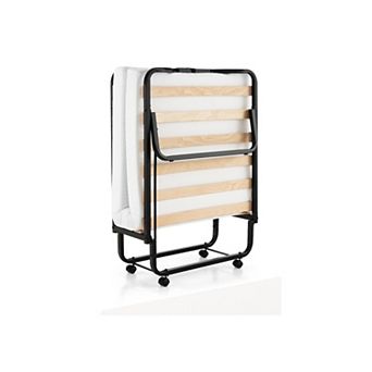 Twin Size Folding Bed with Foam Mattress and Lockable Wheels