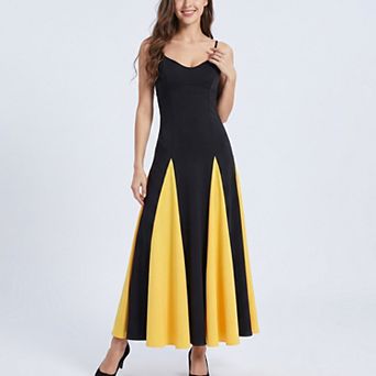 Women's Spaghetti Strap Colorblock Fit and Flare Midi Dress