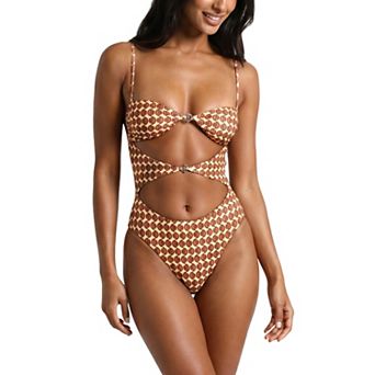 Women's Printed Cutout One Piece Swimsuit with Adjustable Straps