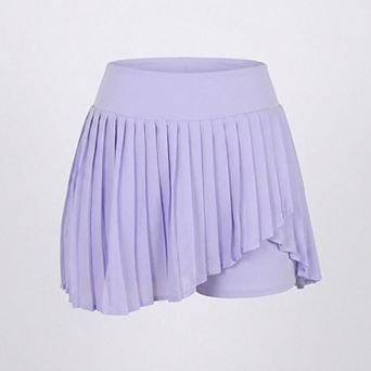 Womens High Waist Pleated Athletic Skort with Sheer Overlay Wide Waistband and Built In Shorts