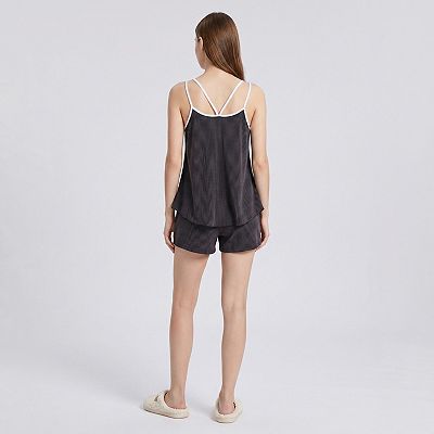 パンツ Contrast Knit Shorts Women's 2-Piece Set Waffle Knit Cami Top and Shorts with Contrast