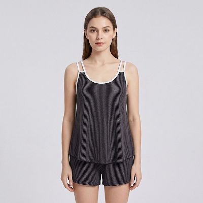 Women's 2-Piece Set Waffle Knit Cami Top and Shorts with Contrast