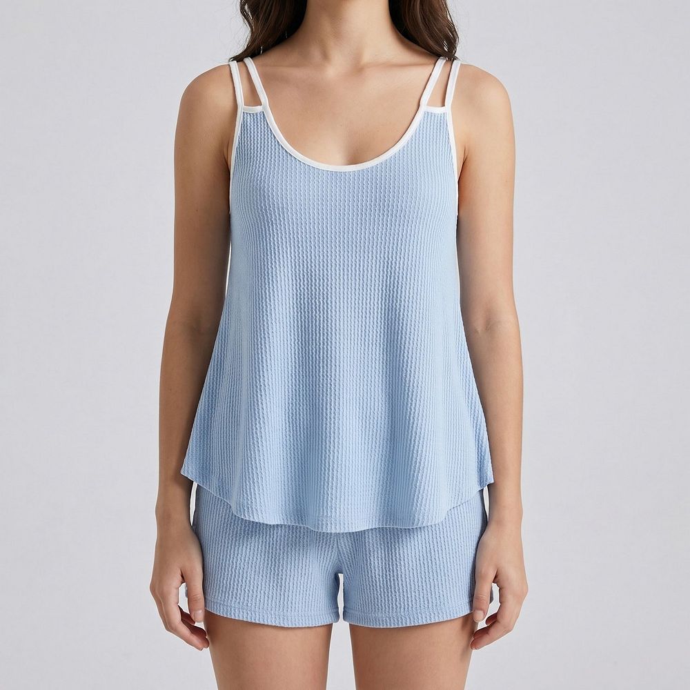 Women's 2-Piece Set Waffle Knit Cami Top and Shorts with Contrast
