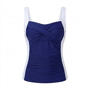 Womens Tankini Swim Top with Twist Front Contrast Side Panels Adjustable Straps