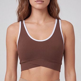 Women's Sleeveless Contrast Trim Crop Tank with Scoop Neckline and Cross Front Hem