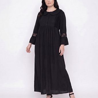 Women's Plus Size Long Sleeve Button Front Maxi Nightgown Peter Pan Collar Lace Trim Sleep Dress