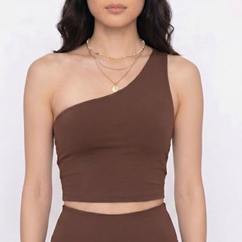 Women's One Shoulder Sports Bra Smooth Stretch Asymmetrical Cropped Active Top