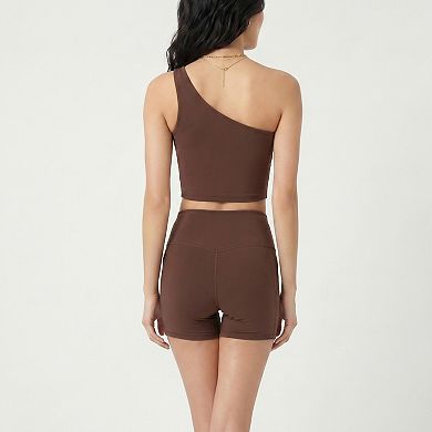 Women's One Shoulder Sports Bra Smooth Stretch Asymmetrical Cropped Active Top