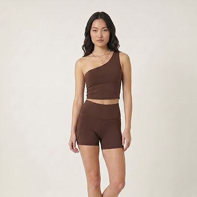 Women's One Shoulder Sports Bra Smooth Stretch Asymmetrical Cropped Active Top