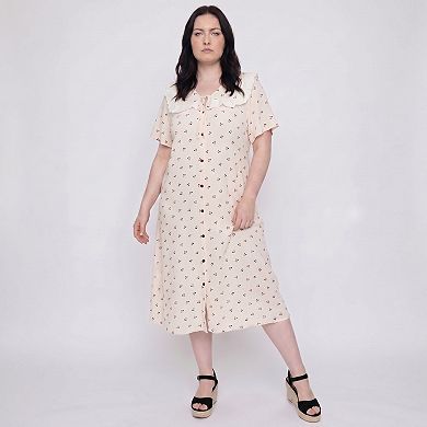 Women's Plus Size Short Sleeve Button Front Midi Nightgown Ruffle Collar Tie Neck Sleep Dress