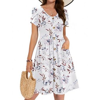 Zeagoo Women Dress Casual T Shirt A Line Mini Simple Solid Sundresses with Sleeve