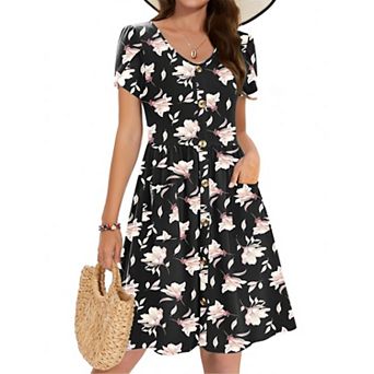 Zeagoo Women Dress Casual T Shirt A Line Mini Simple Solid Sundresses with Sleeve