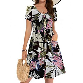 Zeagoo Women Dress Casual T Shirt A Line Mini Simple Solid Sundresses with Sleeve