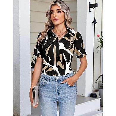 Zeagoo Womens Short Sleeve Fitted Button Down Shirts Office Business Casual Work Blouses
