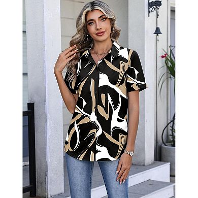 Zeagoo Womens Short Sleeve Fitted Button Down Shirts Office Business Casual Work Blouses