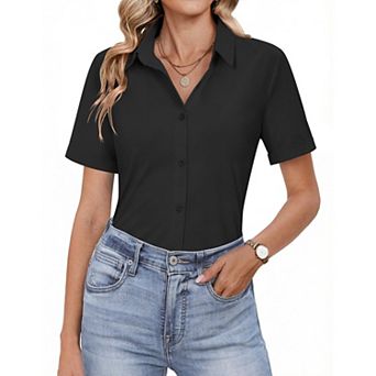 Zeagoo Womens Short Sleeve Fitted Button Down Shirts Business Office Casual Work Blouses