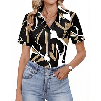 Zeagoo Womens Short Sleeve Fitted Button Down Shirts Office Business Casual Work Blouses
