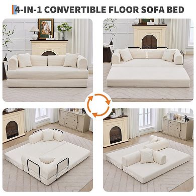 2 In 1 Convertible Sleeper Sofa Bed Couch, Comfy Corduroy Folding Sofa Bed with Deep Seat