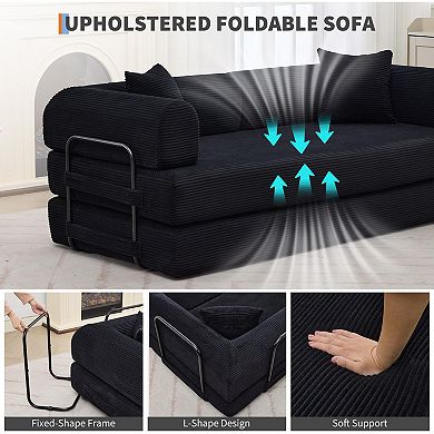 2 In 1 Convertible Sleeper Sofa Bed Couch, Comfy Corduroy Folding Sofa Bed with Deep Seat
