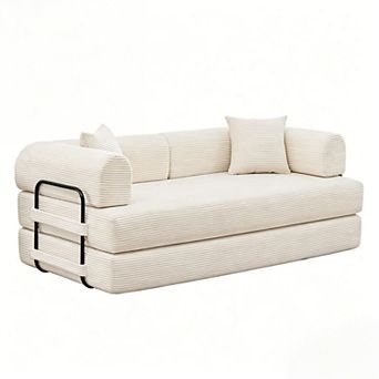 2 in 1 Convertible Sleeper Sofa Bed Couch, Comfy Corduroy Folding Sofa Bed with Deep Seat