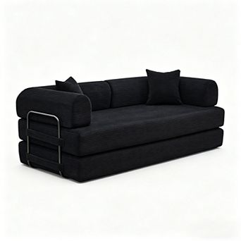 2 in 1 Convertible Sleeper Sofa Bed Couch, Comfy Corduroy Folding Sofa Bed with Deep Seat