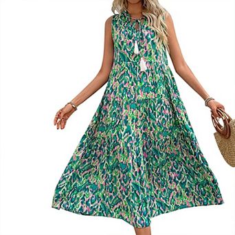 Womens Summer Casual V Neck Sleeveless Boho Maxi Loose Fit Flowy Beach Dresses