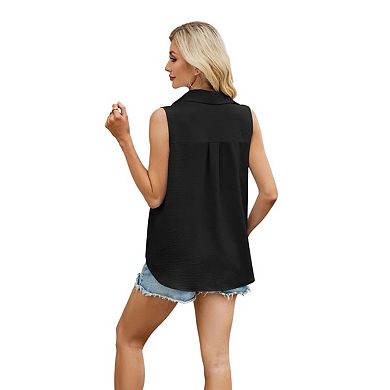 Sleeveless Button Down Shirts for Women, Business Collared Shirt Work Blouses Button Up Office Tops