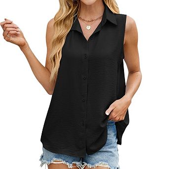 Sleeveless Button Down Shirts for Women, Business Collared Shirt Work Blouses Button Up Office Tops