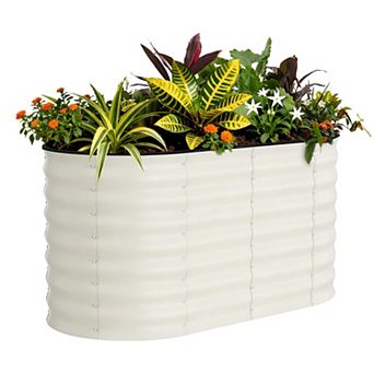 4x2x2FT Beige Stainless Steel Oval Raised Garden Bed for Vegetable Flower Planting