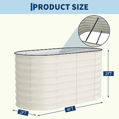 4x2x2FT Beige Stainless Steel Oval Raised Garden Bed for Vegetable Flower Planting