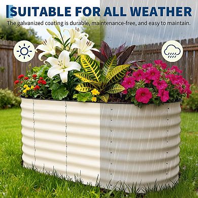 4x2x2FT Beige Stainless Steel Oval Raised Garden Bed for Vegetable Flower Planting