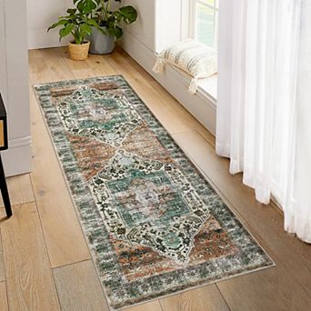 lxt-Area Rugs Vintage Area Rug Washable Non Slip Backing Rug Carpet for Living Room