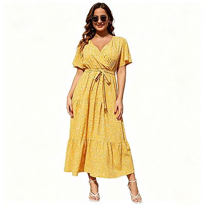 lightweight summer dresses plus size 2026 Women's Casual Dress V Neck Short Sleeve Maxi Smocked Plum at Amazon Women's Clothing store suitable for daily wear Plus Size Women Dress Maxi