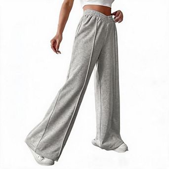 Women's High Waist Elastic Waistband Wide Leg Pants Side Stripe Casual Soft Lounge Trousers