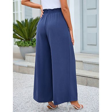 Women's High Waisted Wide Leg Pants Flowy Loose Lounge Pants with Pockets