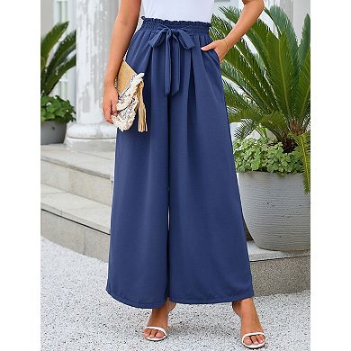 Women's High Waisted Wide Leg Pants Flowy Loose Lounge Pants with Pockets