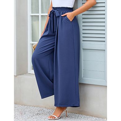 Women's High Waisted Wide Leg Pants Flowy Loose Lounge Pants with Pockets