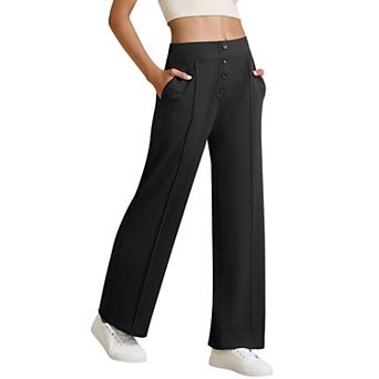 Women's High Waisted Pant Elegant Button Detail Front Pants with Pockets