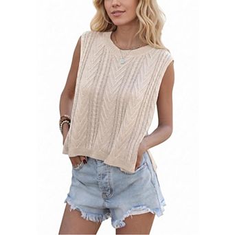 Women's Casual Crew Neck Sleeveless Knit Top Summer Tank Sweater