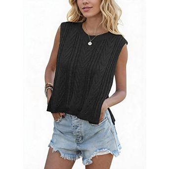 Women's Casual Crew Neck Sleeveless Knit Top Summer Tank Sweater