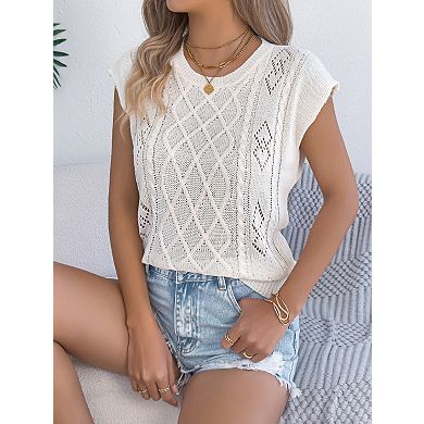 Women's Crew Neck Sleeveless Pullover Knit Sweater Top