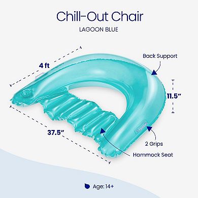 Funsicle Chill-Out Chair, 4ft Inflatable Pool Float with Cup Holder, Blue, Age 14 & up