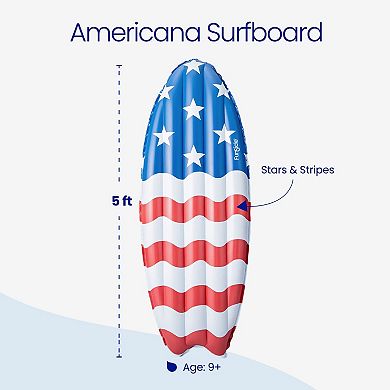 Funsicle Americana Surfboard, 5ft Inflatable Pool Float, Stars & Stripes, Age 9 and up