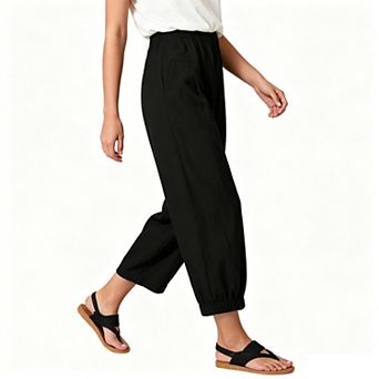 Womens Cotton Linen Pants Loose Fit High Waisted Wide Leg Yoga Capris Crop Pant