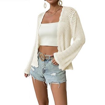 Women's Oversized Crochet Cardigan Lightweight Knit Beach Cover Up Vacation Sweater