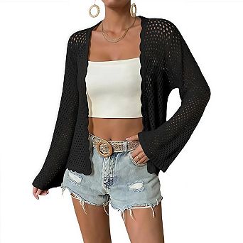 Women's Oversized Crochet Cardigan Lightweight Knit Beach Cover Up Vacation Sweater